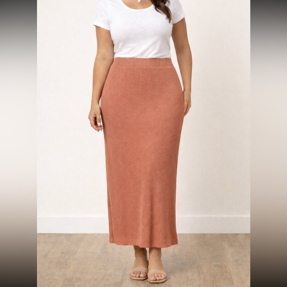 Sundry by Anthropology Salmon Pencil Skirt W/ Back Slit Lux Rib Adobe Color NWT